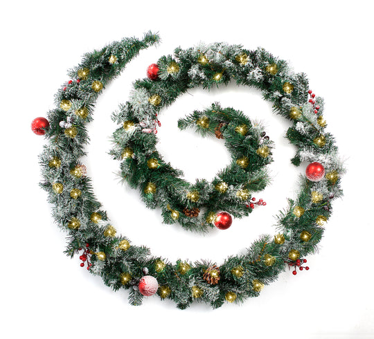 Best Artificial Christmas 6ft-9ft-12ft Frosted Red Garland - Optional Lights
