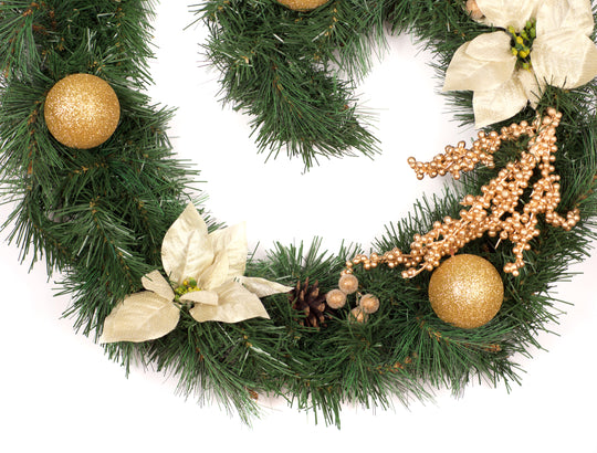 Best Artificial Christmas 6ft-9ft-12ft Gold Decorated Garland - Optional Lights