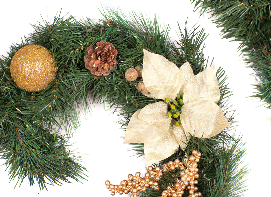 Best Artificial Christmas 6ft-9ft-12ft Gold Decorated Garland - Optional Lights