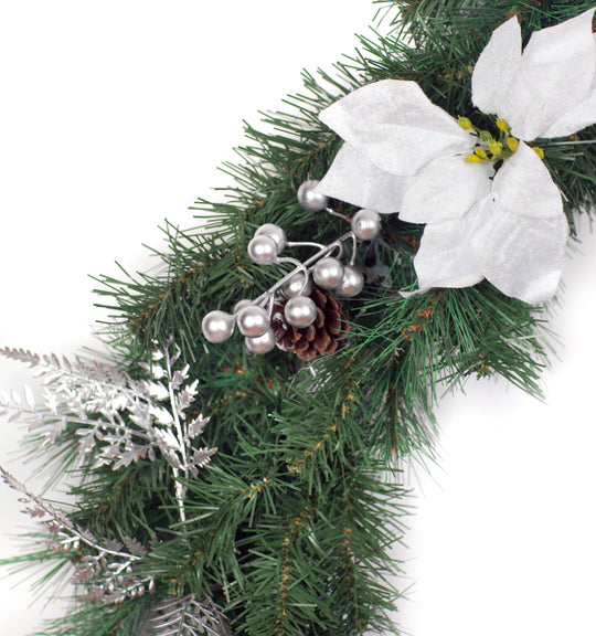 6ft - 9ft or 12ft White/Silver Christmas Garland - Optional Lights