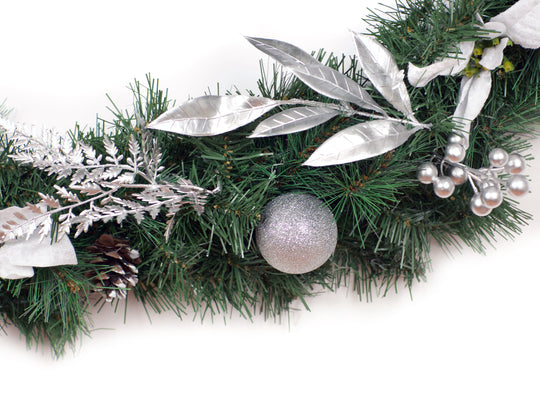 6ft - 9ft or 12ft White/Silver Christmas Garland - Optional Lights