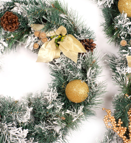 6ft - 9ft or 12ft Frosted Gold Christmas Garland - Optional Lights