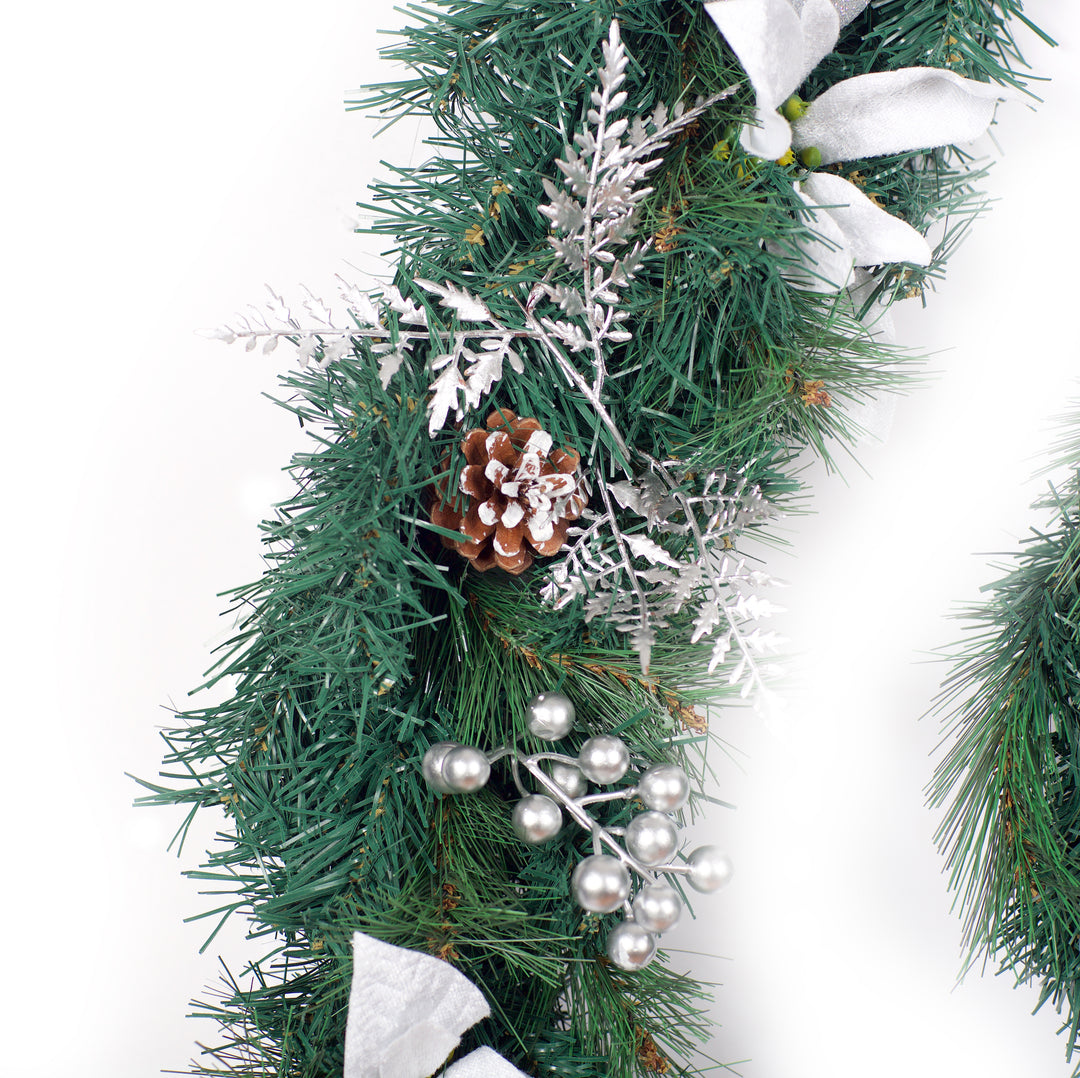 6ft - 9ft or 12ft White/Silver Christmas Garland - Optional Lights