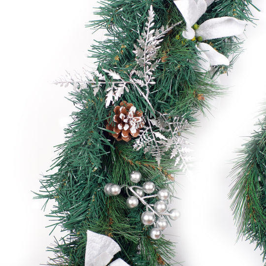 6ft - 9ft or 12ft White/Silver Christmas Garland - Optional Lights
