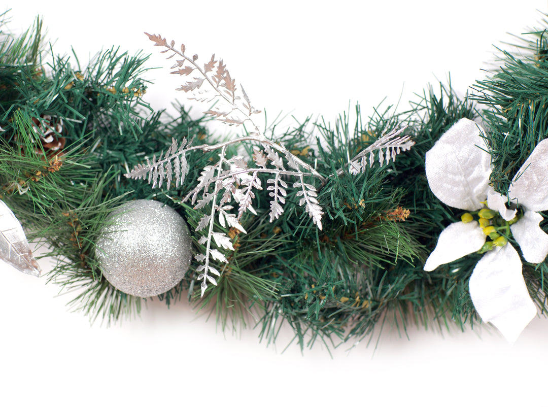 6ft - 9ft or 12ft White/Silver Christmas Garland - Optional Lights
