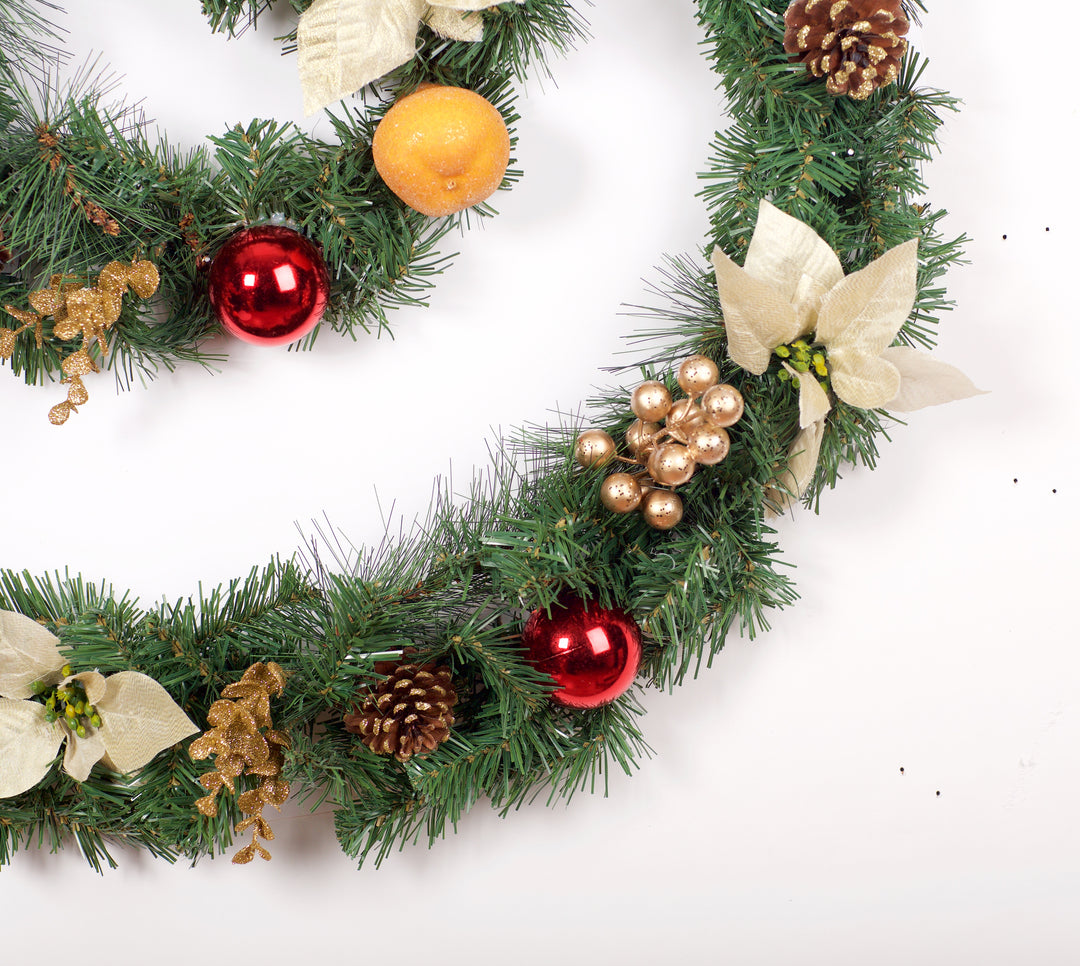 Best Artificial Christmas 6ft-9ft-12ft Copper, Bronze & Gold Decorated Christmas Garland With Gold Dusted Acorns - Optional Lights