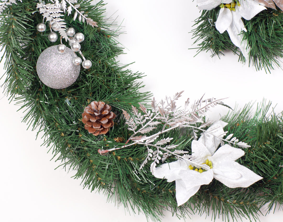 6ft - 9ft or 12ft White/Silver Christmas Garland - Optional Lights