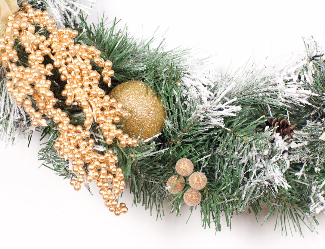 6ft - 9ft or 12ft Frosted Gold Christmas Garland - Optional Lights
