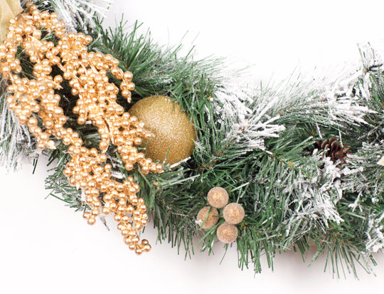 6ft - 9ft or 12ft Frosted Gold Christmas Garland - Optional Lights