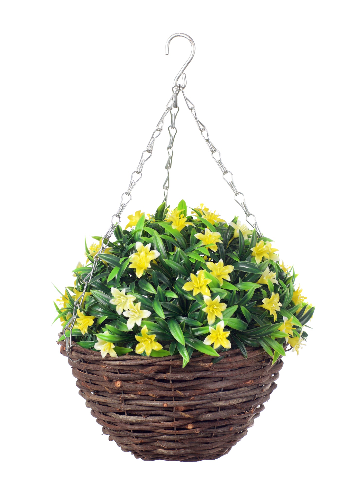 Best Artificial 23cm Lily Hanging Basket - Suitable for Outdoor Use - Weather Resistant (Yellow)