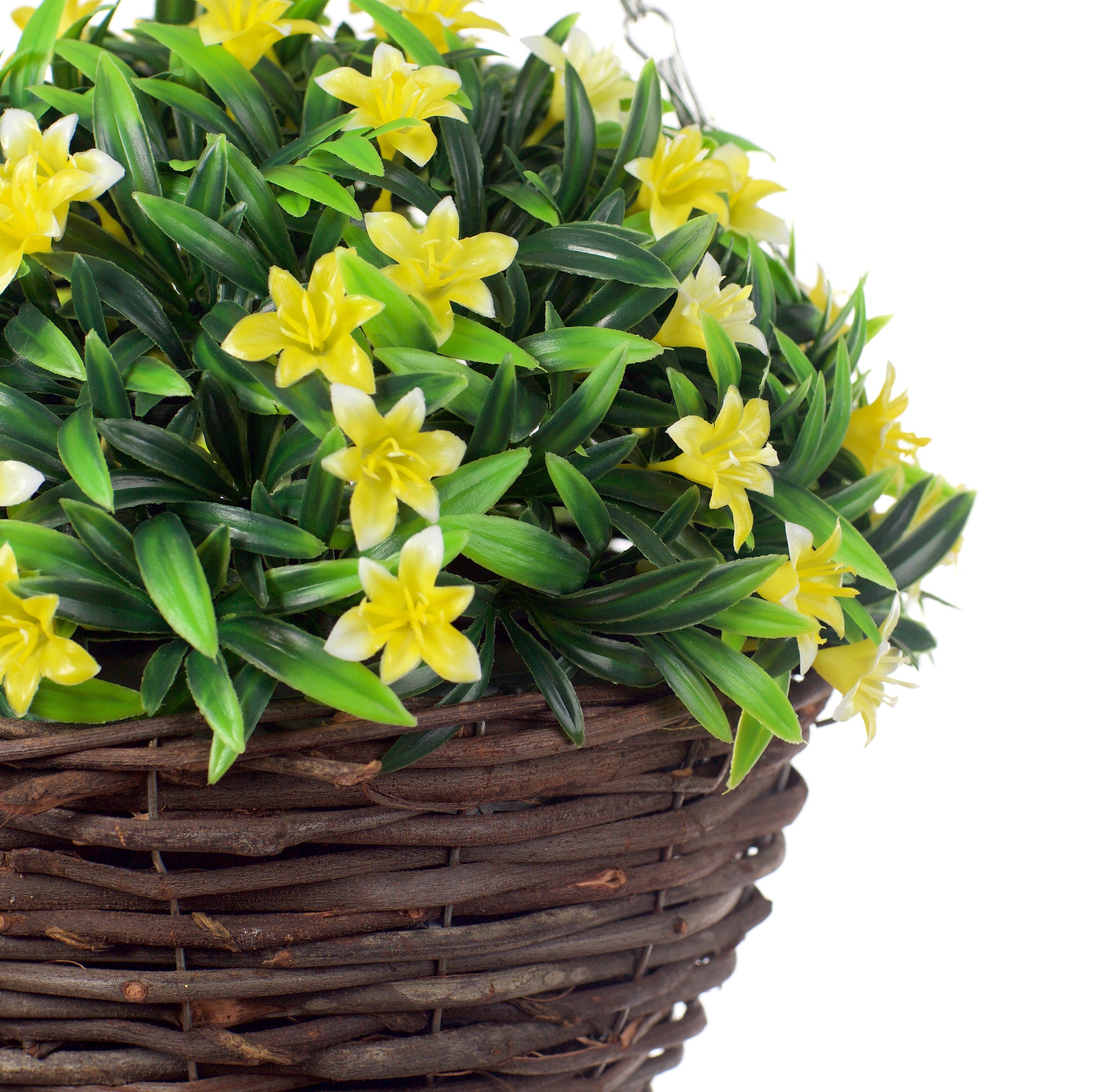 Best Artificial 23cm Lily Hanging Basket - Suitable for Outdoor Use - Weather Resistant (Yellow)