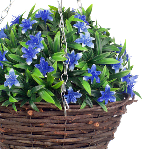 Best Artificial 28cm Lily Hanging Basket - Suitable for Outdoor Use - Weather Resistant (Blue)