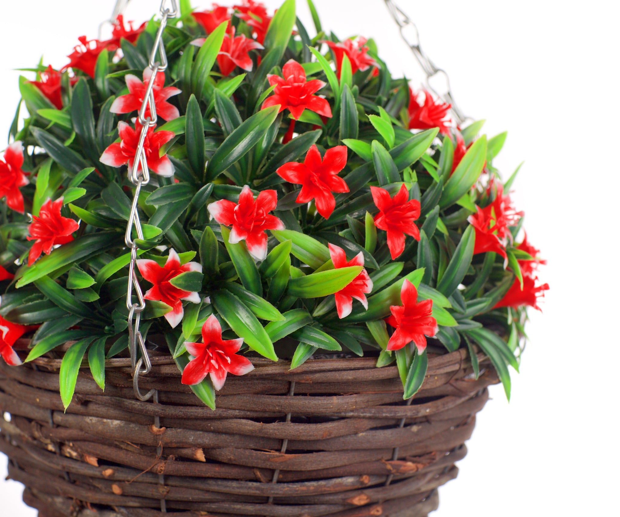 Pair Of Best Artificial 23cm Lily Hanging Baskets - Suitable for Outdoor Use - Weather Resistant (Red)
