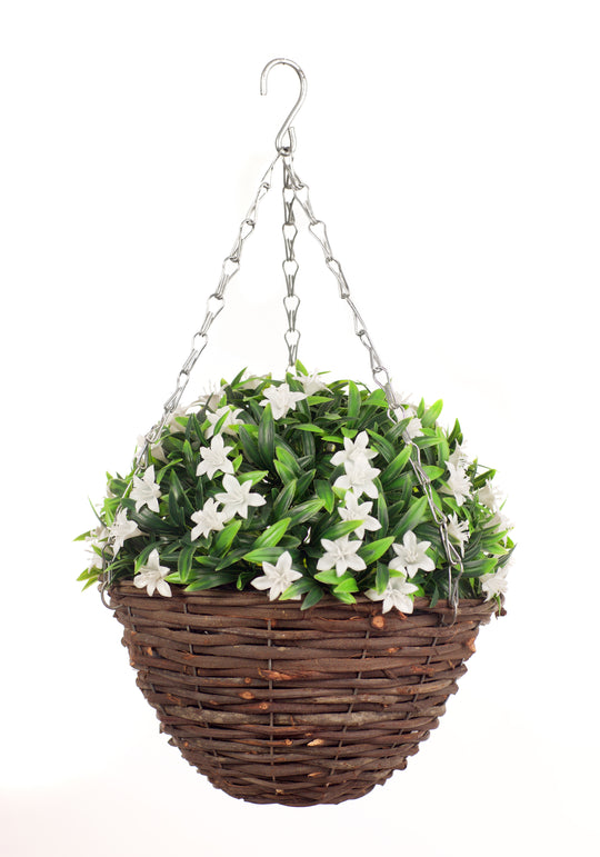 Best Artificial 28cm Lily Hanging Basket - Suitable for Outdoor Use - Weather Resistant (White)