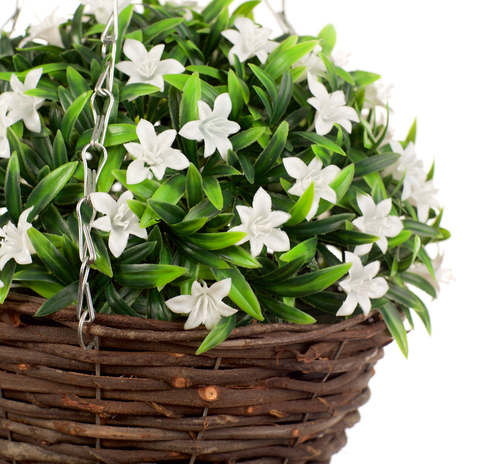 Best Artificial 28cm Lily Hanging Basket - Suitable for Outdoor Use - Weather Resistant (White)