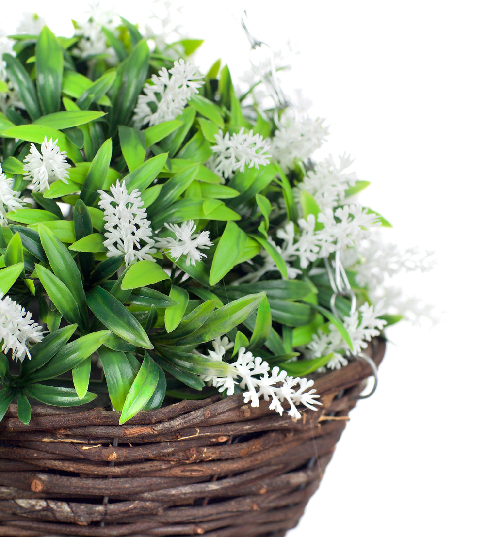 Best Artificial 10 inch Lavender Hanging Basket - Suitable for Outdoor Use - Weather Resistant (White)