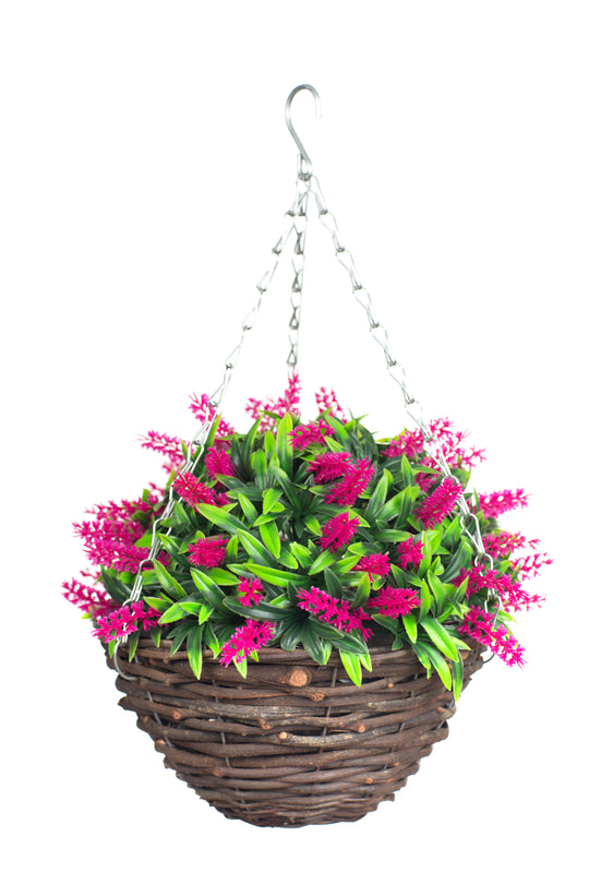 Best Artificial 10 inch Lavender Hanging Basket - Suitable for Outdoor Use - Weather Resistant (Pink)