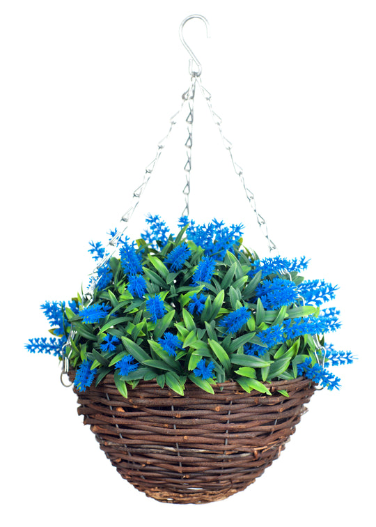 Best Artificial 10 inch Lavender Hanging Basket - Suitable for Outdoor Use - Weather Resistant (Blue)