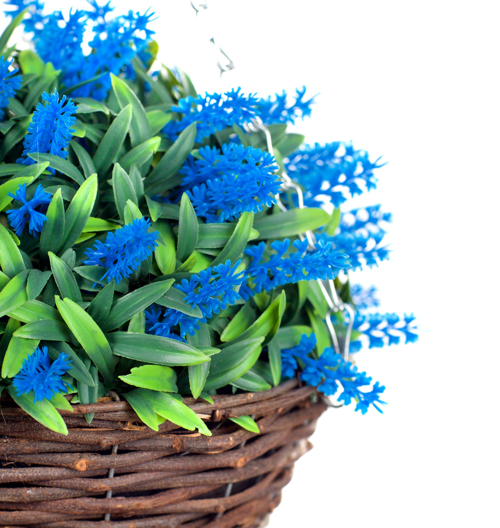 Best Artificial 10 inch Lavender Hanging Basket - Suitable for Outdoor Use - Weather Resistant (Blue)