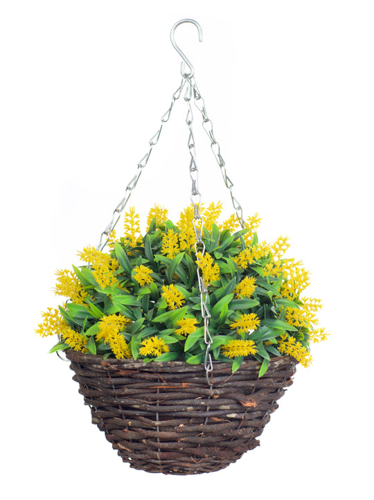 Best Artificial 10 inch Lavender Hanging Basket - Suitable for Outdoor Use - Weather Resistant (Yellow)