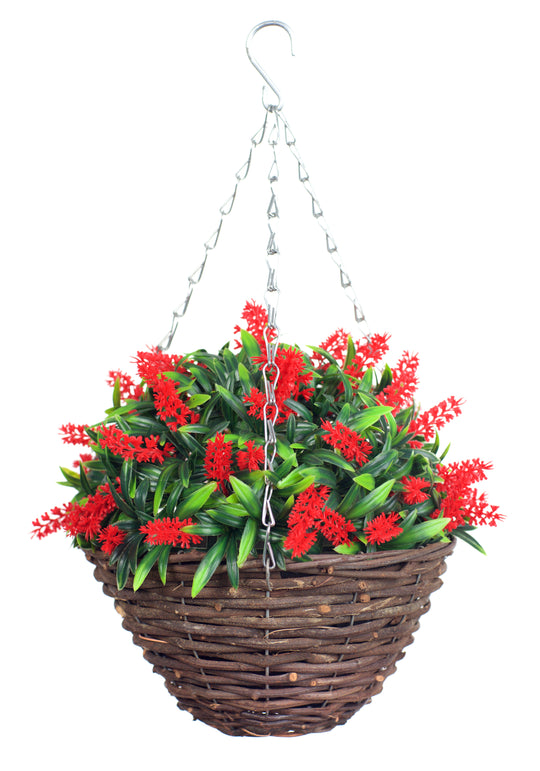 Best Artificial 10 inch Lavender Hanging Basket - Suitable for Outdoor Use - Weather Resistant (Red)