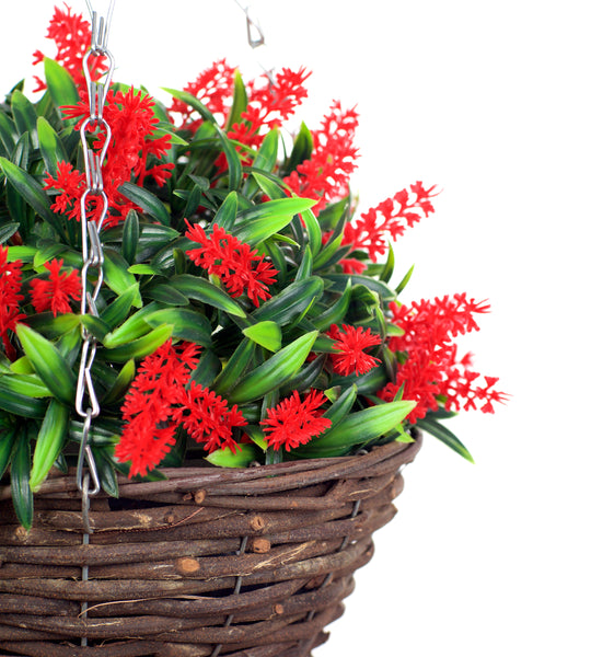 Best Artificial 10 inch Lavender Hanging Basket - Suitable for Outdoor Use - Weather Resistant (Red)