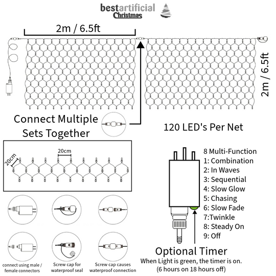 2m x 2m Connectable LED Indoor/Outdoor 120 Net LED Lights