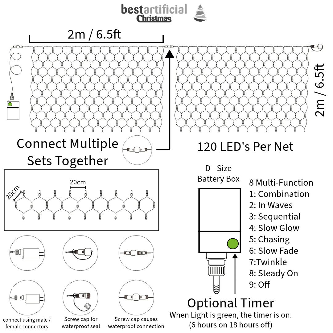 2m x 2m Connectable LED Indoor/Outdoor 120 Net LED Lights