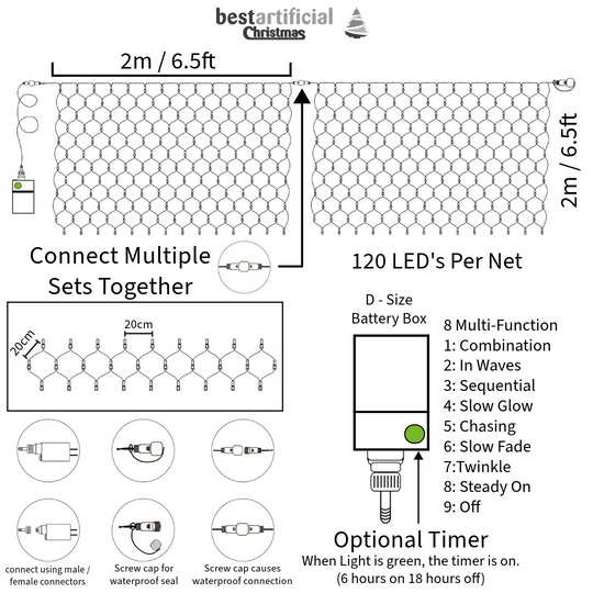 2m x 2m Connectable LED Indoor/Outdoor 120 Net LED Lights