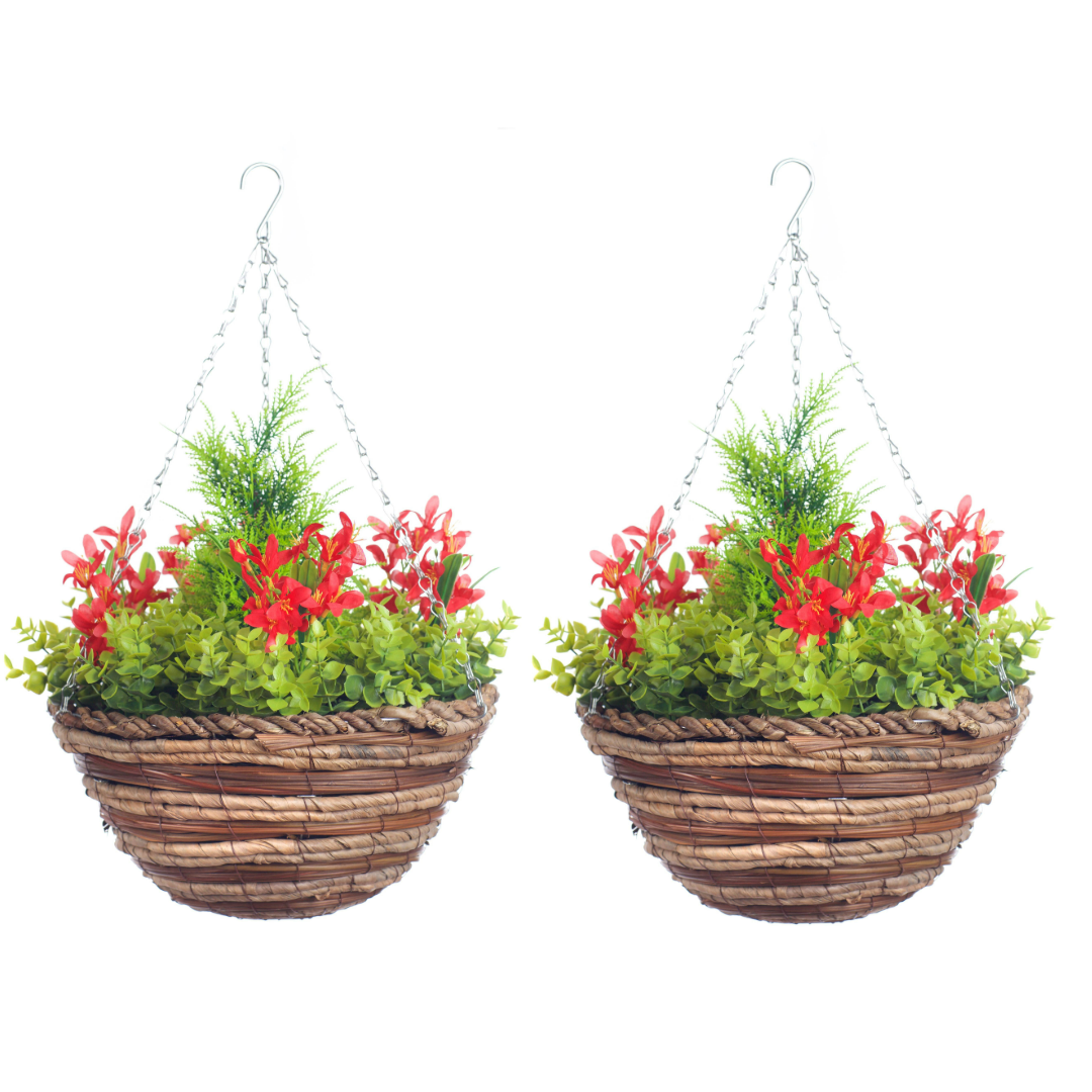 Pairs Of Best Artificial Hyacinth Diplays in 10 inch Woven Round Hanging Baskets