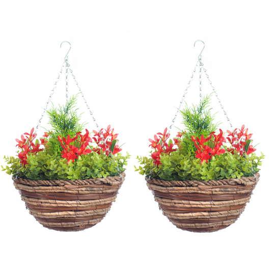 Pairs Of Best Artificial Hyacinth Diplays in 10 inch Woven Round Hanging Baskets