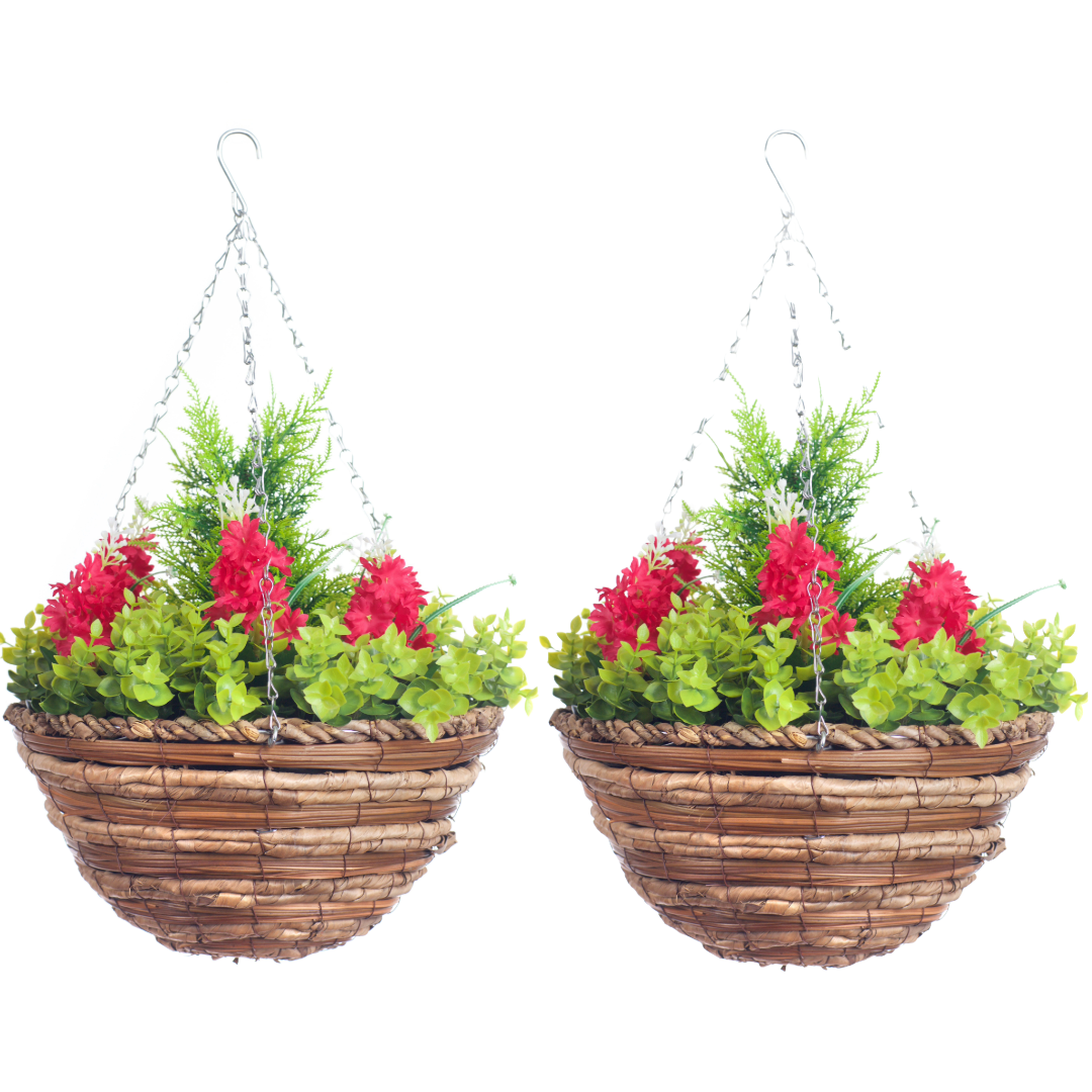 Pairs Of Best Artificial Hyacinth Diplays in 10 inch Woven Round Hanging Baskets