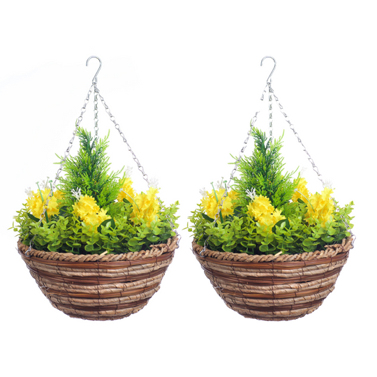 Pairs Of Best Artificial Hyacinth Diplays in 10 inch Woven Round Hanging Baskets