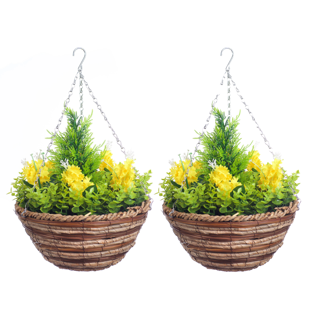 Pairs Of Best Artificial Hyacinth Diplays in 10 inch Woven Round Hanging Baskets
