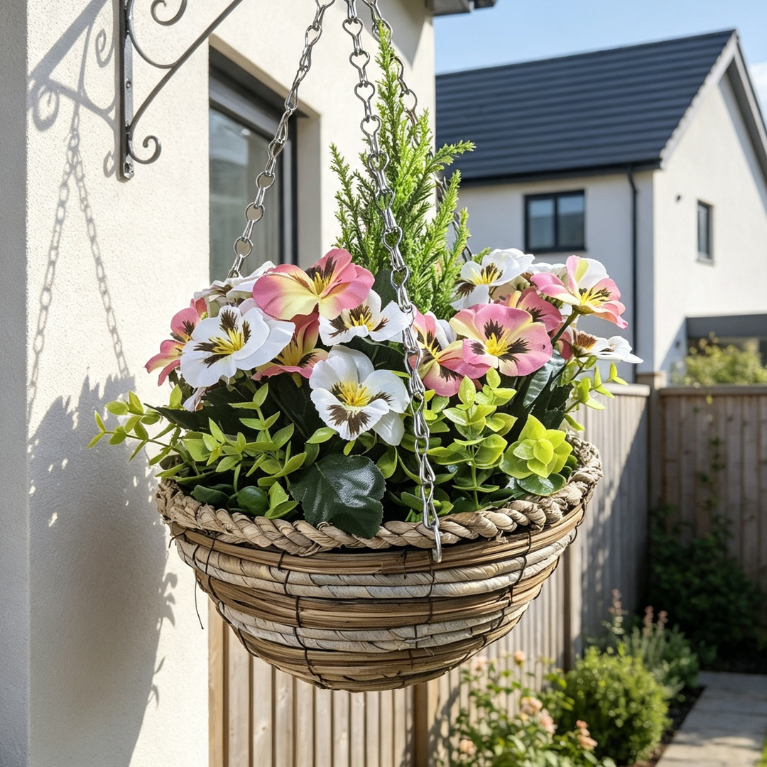 Best Artificial Pansy Flower Basket with Conifer Centre
