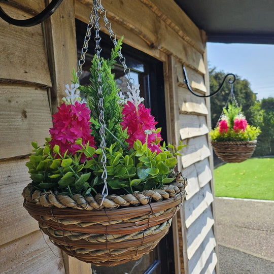Pairs Of Best Artificial Hyacinth Diplays in 10 inch Woven Round Hanging Baskets