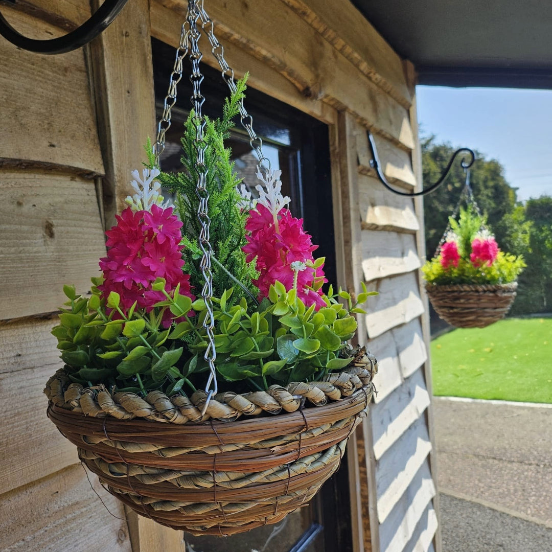 Pairs Of Best Artificial Hyacinth Diplays in 10 inch Woven Round Hanging Baskets