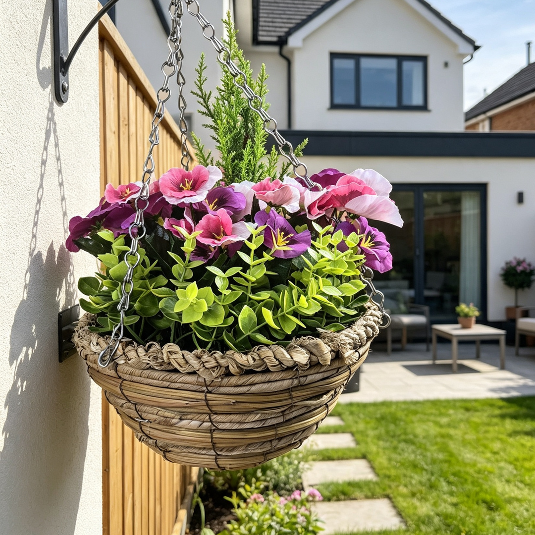 Best Artificial Pansy Flower Basket with Conifer Centre