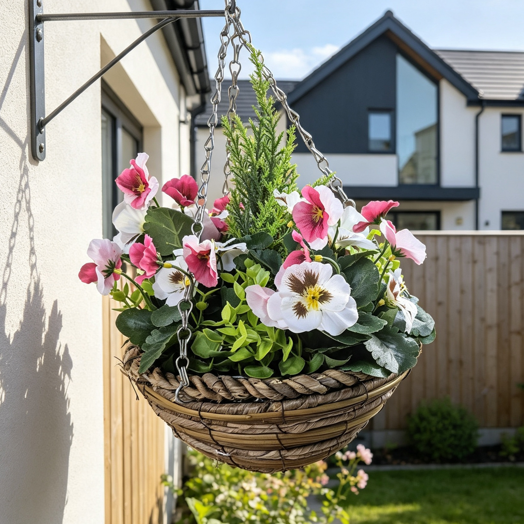 Best Artificial Pansy Flower Basket with Conifer Centre