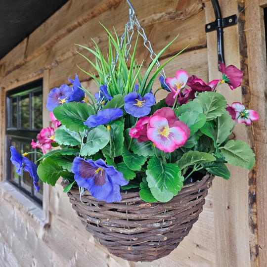 Best Artificial 10 inch Pansy Hanging Basket - Suitable for Outdoor Use - Weather Resistant