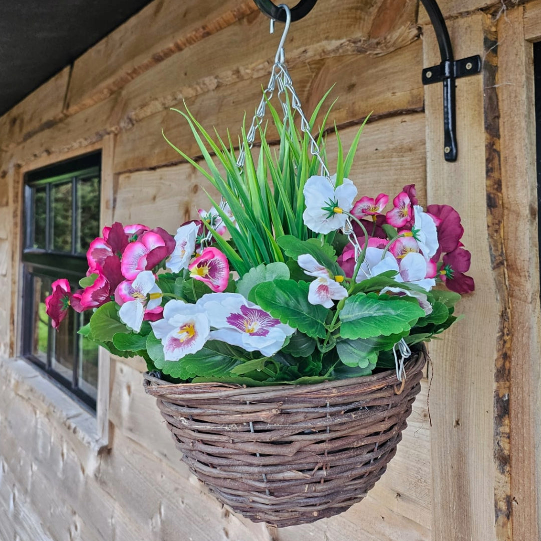 Best Artificial 10 inch Pansy Hanging Basket - Suitable for Outdoor Use - Weather Resistant