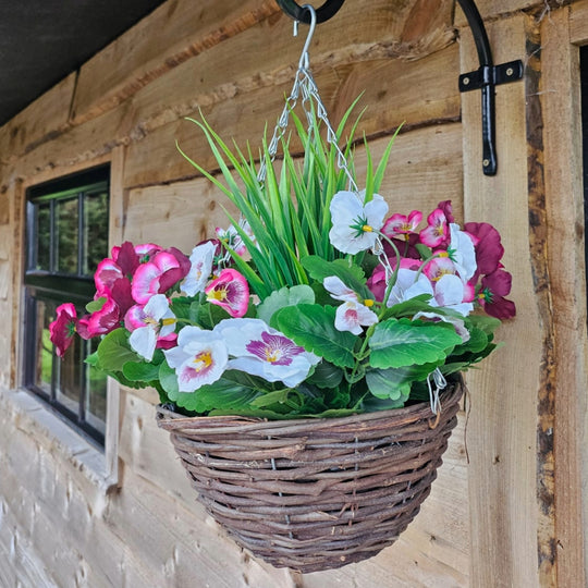Best Artificial 10 inch Pansy Hanging Basket - Suitable for Outdoor Use - Weather Resistant