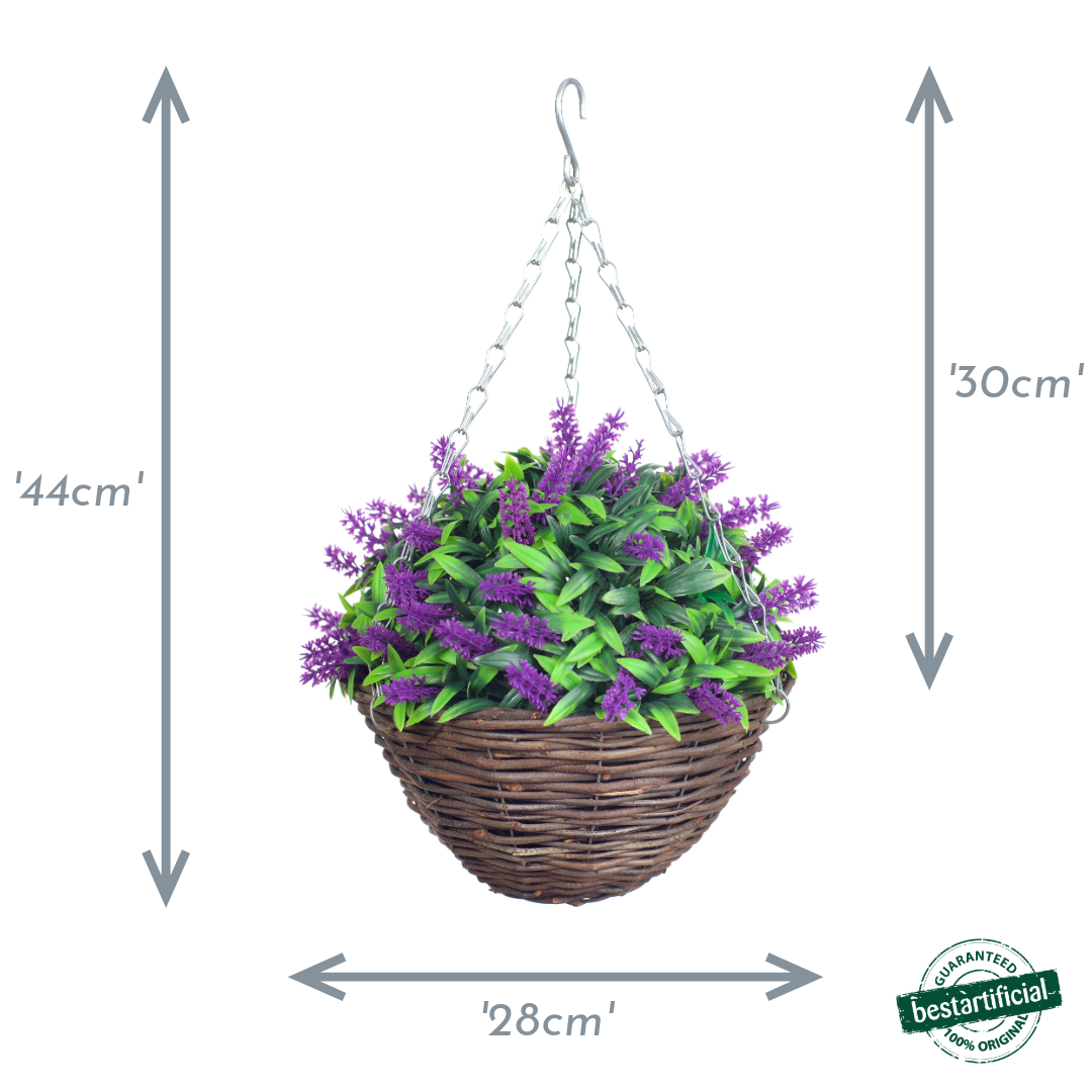 Pair Of Best Artificial 10 inch Lavender Hanging Baskets - Suitable for Outdoor Use - Weather Resistant (Purple)