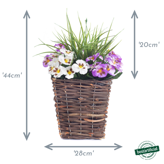Pansy Display in 44cm Square Wicker Planter Pot - Suitable For Indoor, Outdoor Use