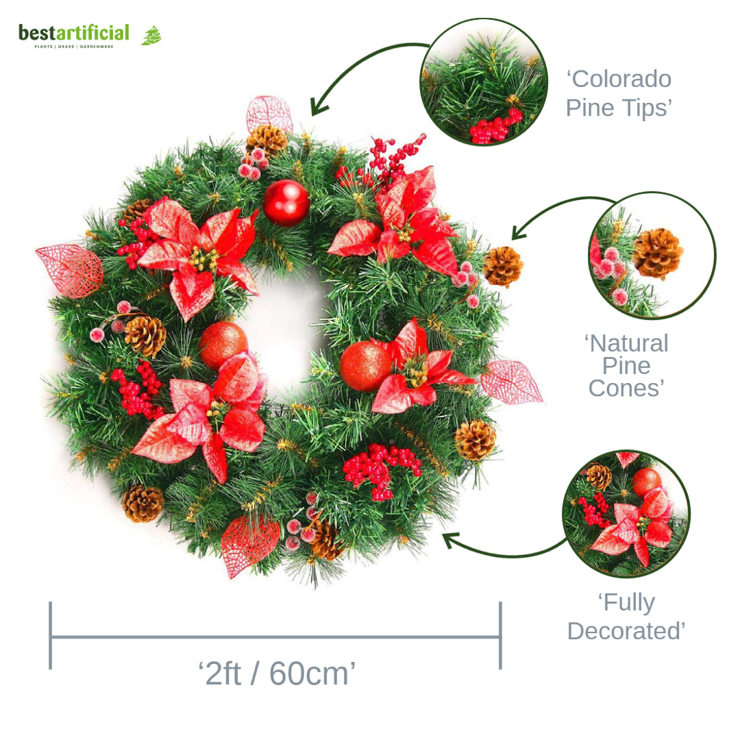 Best Artificial Christmas 60cm Decorated Outdoor Wreath