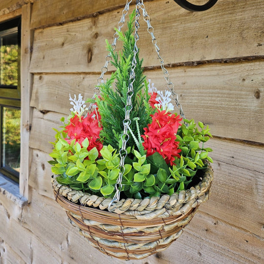 Best Artificial 10 inch Hyacinth Woven Hanging Basket - Suitable for Outdoor Use (Red)