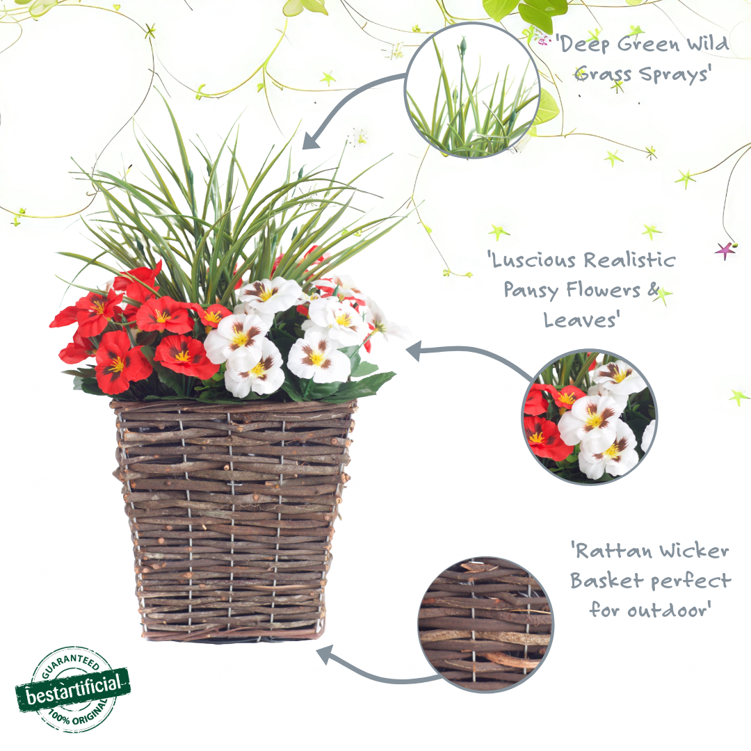 Pair Of 44cm Best Artificial Pansy Planters - Suitable for Indoor, Outdoor use.