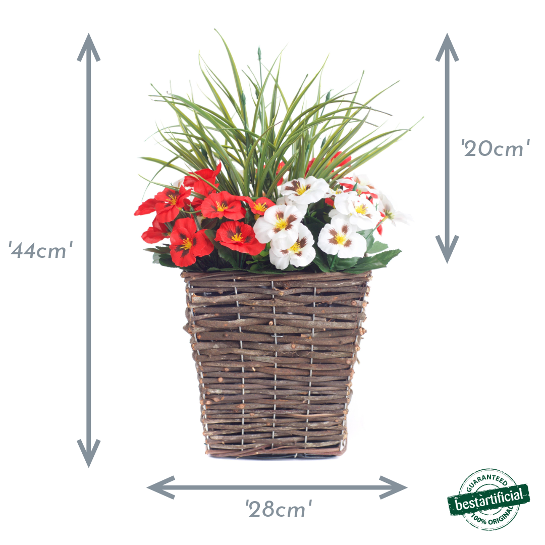 Pair Of 44cm Best Artificial Pansy Planters - Suitable for Indoor, Outdoor use.