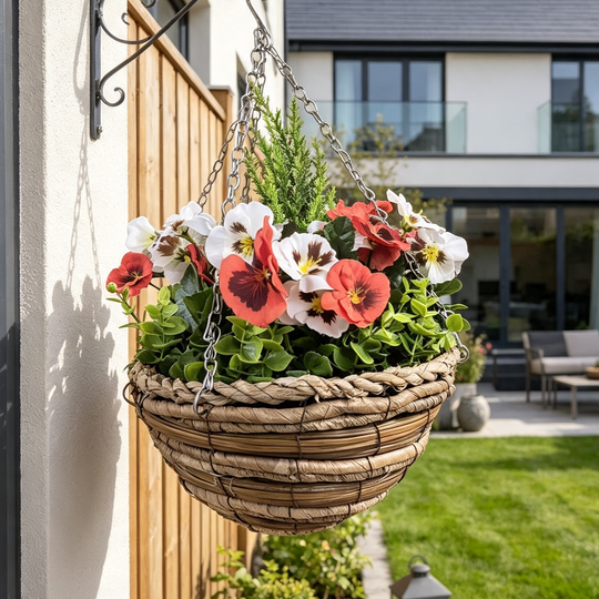 Best Artificial Pansy Flower Basket with Conifer Centre