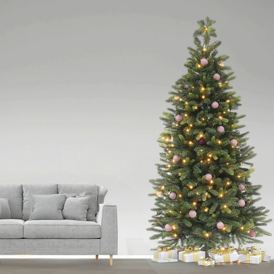 Best Artificial Balsam Fir Pre Lit Christmas Tree With Real Feel PE Tips, Hinged With LED Lights